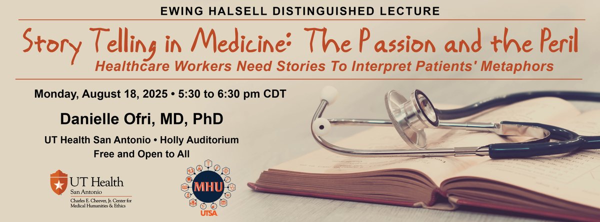 Join us for the 2025 Ewing Halsell Distinguished Lecture, “Storytelling in Medicine: The Passion and the Peril,” featuring Danielle Ofri, MD, PhD, one of today’s most compelling voices in medicine.  This free event is open to all.  Register now: bit.ly/4lr6oNI