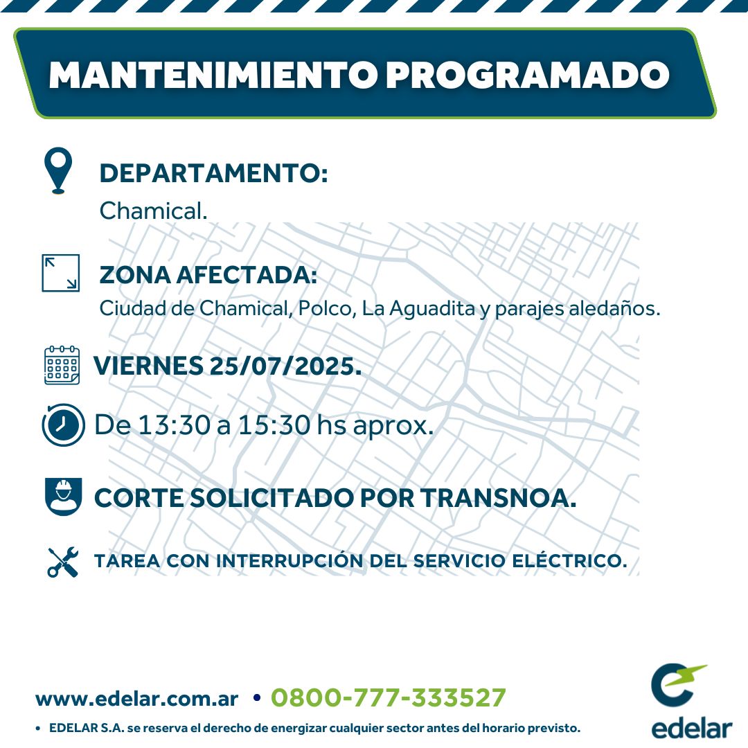EdelarSAU's tweet image. @EdelarSAU

👷 #MejorasProgramadas 📷
 
🗓️ Semana del 21 al 27 de julio. 

📞Les recordamos que por cualquier emergencia o reclamo pueden comunicarse al 0800-777-33352.  

#Edelar #Buenaenergía #LaRioja