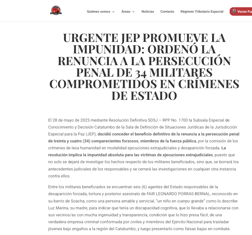 LuzMBernalParra's tweet photo. URGENTE: @JEP_Colombia PROMUEVE LA IMPUNIDAD.  
En este documento podrán conocer cómo su última Resolución es una AMNISTÍA DE FACTO para los 6 militares que desparecieron, torturaron y asesinaron a mi hijo.   
Mañana: ACCIÓN DE DESOBEDIENCIA CIVIL
11 am BOGOTÁ, frente a la JEP https://t.co/p3Xu5jJ2Ia