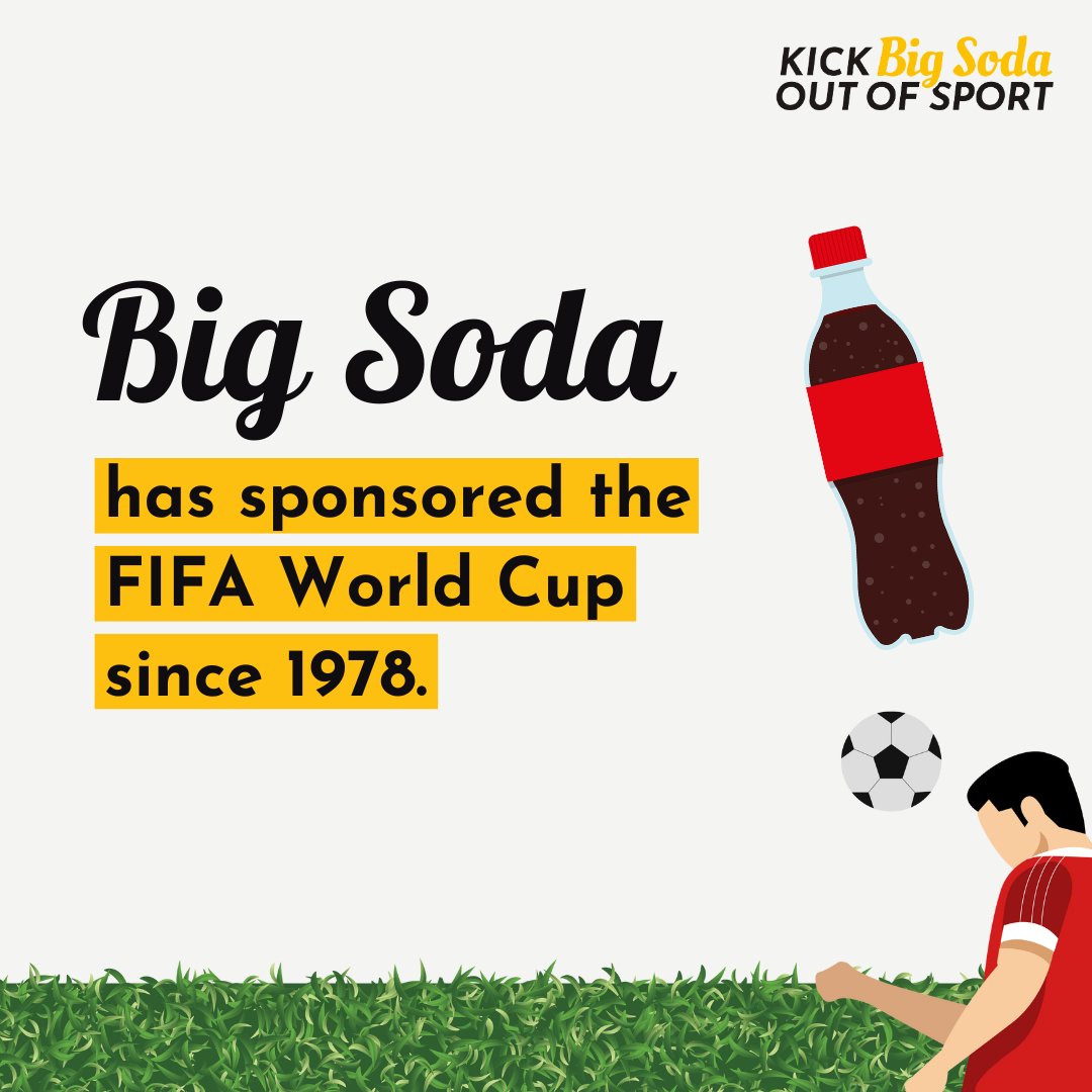 KickBigSodaOut's tweet image. Sugary drinks have no place in major sporting events.
Not at FIFA events⚽️. Not at the Olympics🏊♀️. Not in sport.
These platforms reach massive audiences and are being used to promote products linked to serious health harms.
It’s time to #KickBigSodaOutOfSport once and for…