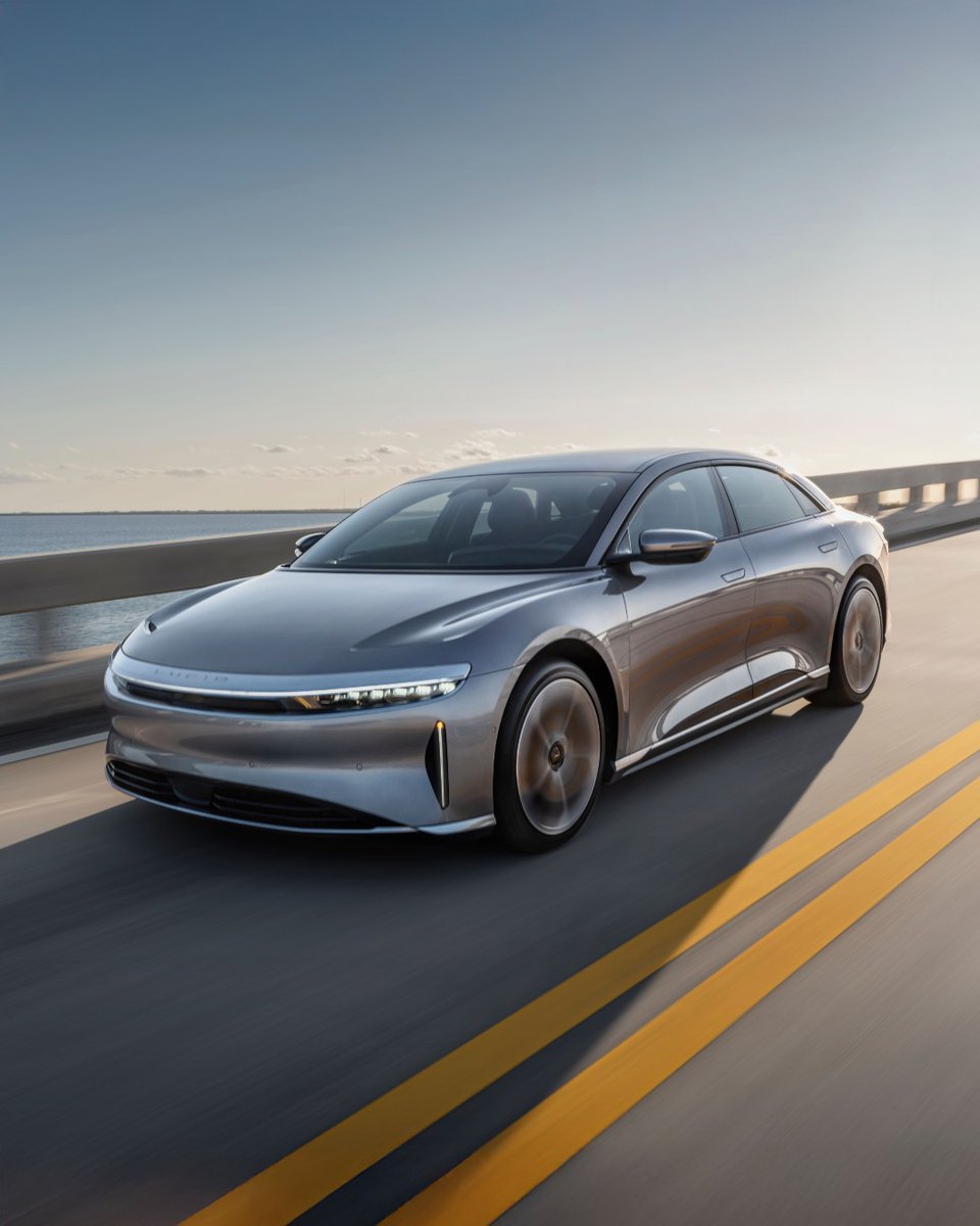 LucidMotors's tweet image. Reimagine that summer getaway in a Lucid Air.
With up to 512 miles of range on a single charge, the road is yours.