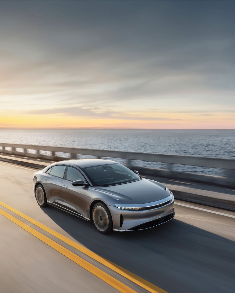 LucidMotors's tweet image. Reimagine that summer getaway in a Lucid Air.
With up to 512 miles of range on a single charge, the road is yours.