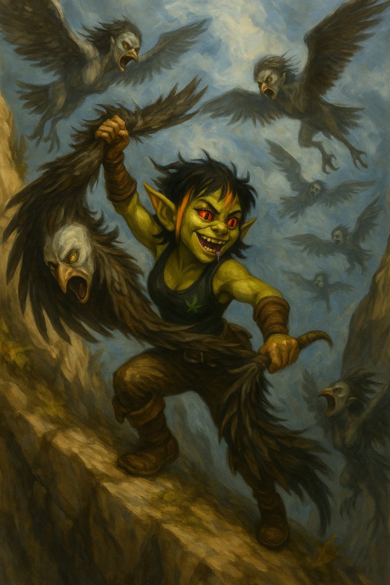 DanMcMan77's tweet image. Monster Hunter Guild Initiation: The Harpy Descent
They dive in shrieking packs, faces twisted, claws curled, wind howling through the peaks. Most hunters retreat. She climbed higher. Waited. Grinned when they circled.
Now she’s swinging two by the ankles and using the third as…