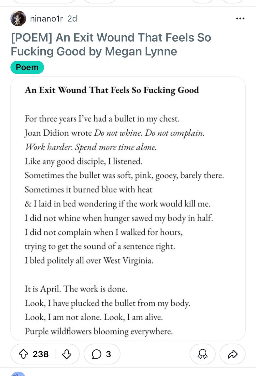 megannn_lynne's tweet image. there is no better feeling than scrolling r/Poetry trying to feel inspired & seeing someone has posted my work…it’s like a tiny little moment where i feel like my thoughts Actually Matter
