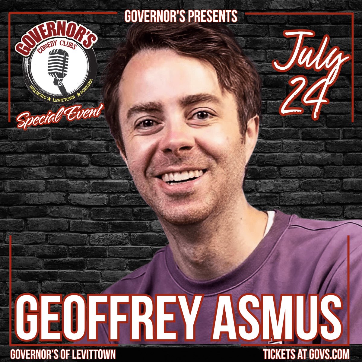GovernorsComedyClub (@comedygovs) on Twitter photo Thursday in Levittown! The hilarious Geoffrey Asmus takes the stage @ Governor’s! Get your tickets while you can at GOVS.com! Thursday in Levittown! The hilarious Geoffrey Asmus takes the stage @ Governor’s! Get your tickets while you can at GOVS.com!