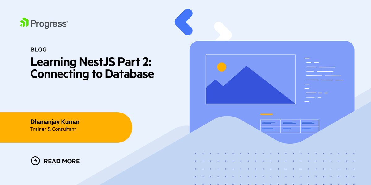 Progress Kendo UI (@kendoui) on Twitter photo It's time for your NestJS app to get serious about data! 📊
Part 2 of <a href="/debug_mode/">Dhananjay Kumar</a>'s series walks you through connecting to a SQL Azure database step-by-step!
Ready to turn your app into a data-handling powerhouse? Jump in: prgress.co/45c9iRb It's time for your NestJS app to get serious about data! 📊
Part 2 of <a href="/debug_mode/">Dhananjay Kumar</a>'s series walks you through connecting to a SQL Azure database step-by-step!
Ready to turn your app into a data-handling powerhouse? Jump in: prgress.co/45c9iRb