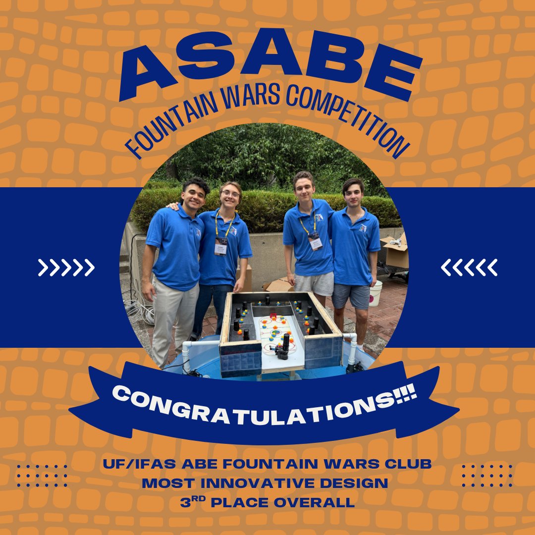 UF_ABE's tweet image. ABE participated in the 2025 ASABE Fountain Wars held at the ASABE Annual International Meeting (AIM) in Toronto, Canada and secured the Most Innovative Design and 3rd Place overall awards!