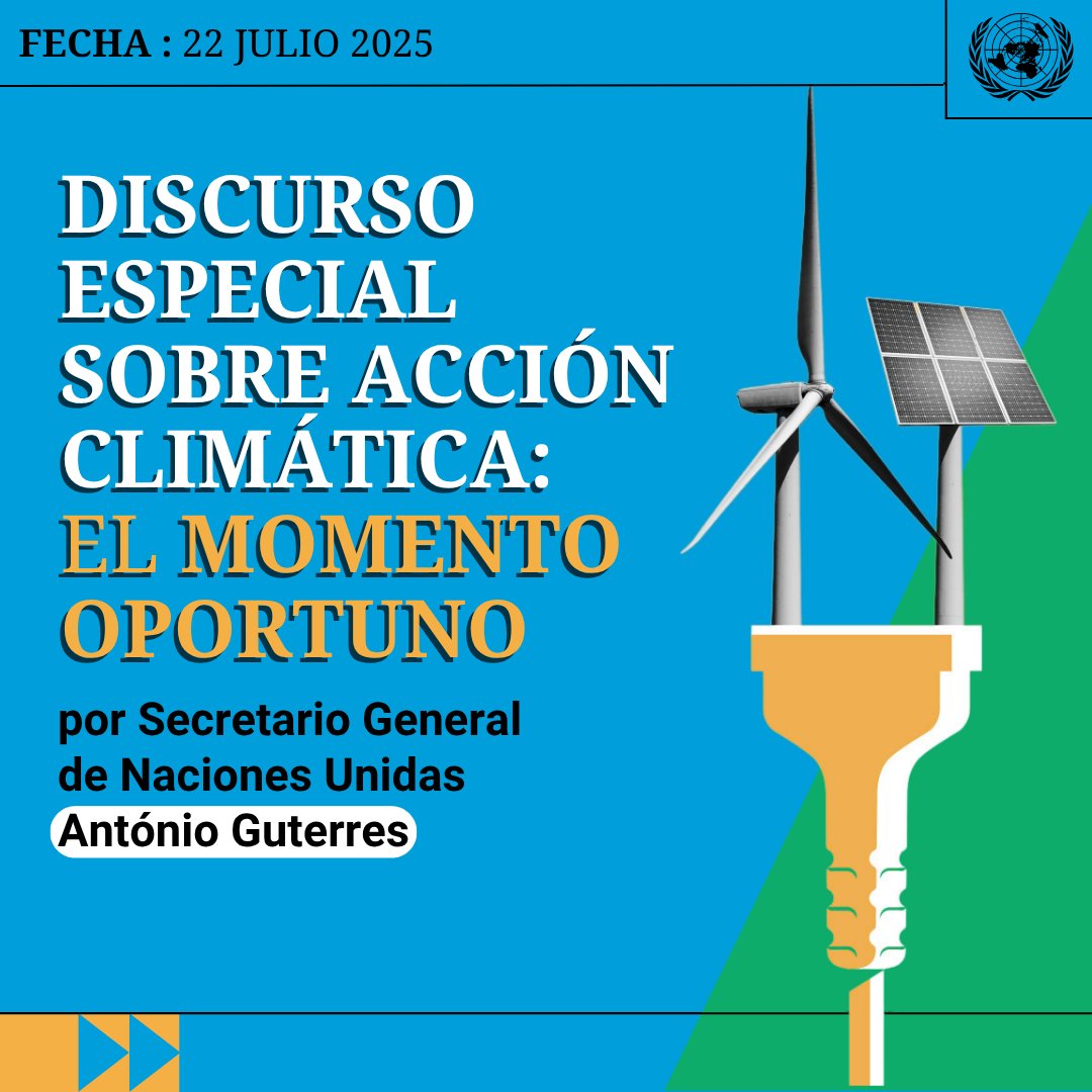 onucolombia's tweet image. La era de los combustibles fósiles está llegando a su fin.
El Sec. Gral. @antonioguterres expondrá las medidas clave necesarias para impulsar una revolución de las energías renovables que proporcione energía limpia y asequible para todos.
🕗 8AM 🇨🇴
📺 webtv.un.org/en/asset/k1f/k…
