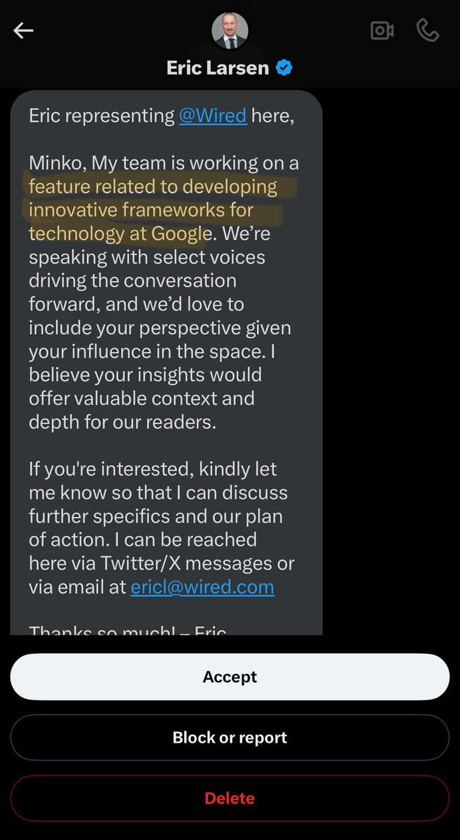 mgechev's tweet image. Working on features related to developing innovative frameworks for technology at Google. Keywords from my profile that make no sense together.

These scam attempts are just getting more creative!