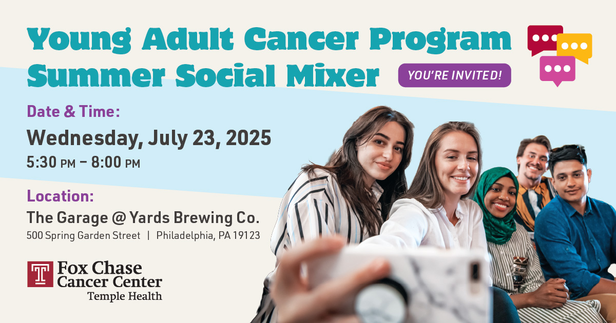 FoxChaseCancer's tweet image. Join us on 7/23 for a laid-back summer evening designed just for young adult patients and caregivers. Come for the community, stay for the conversations, and leave feeling seen, supported, and inspired! Register here: bit.ly/4khrzkF