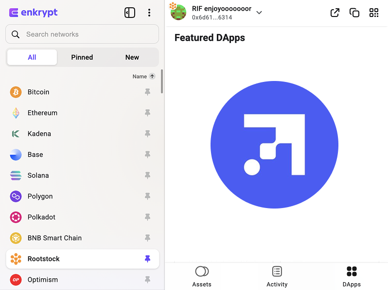 We make it easy AF to register a <a href="/rootstock_io/">Rootstock</a> domain name with <a href="/RIFtechnology/">rif</a>. 

1️⃣ Select Rootstock in Enkrypt 🟠🔥
2️⃣ Click DApps 📲
3️⃣ Click on RIF Name Service 🏷️
4️⃣ Do ur thing ✅

Try @Enkrypt below!