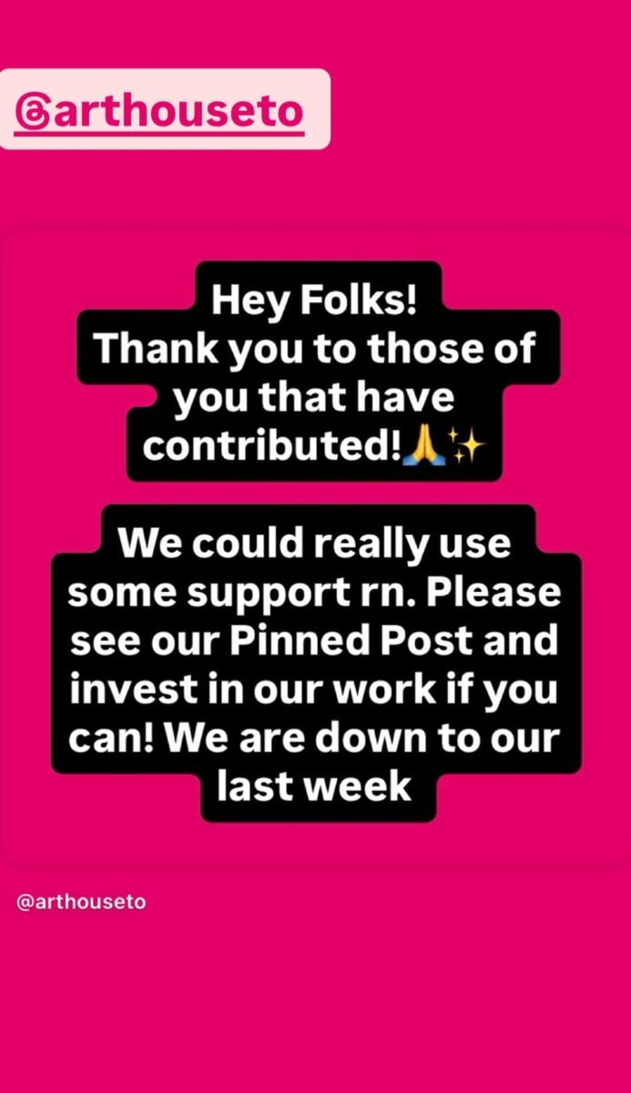 neveragainlive1's tweet image. The pro Hamas Art House Toronto is begging for donations. Israel Now will shut them down.