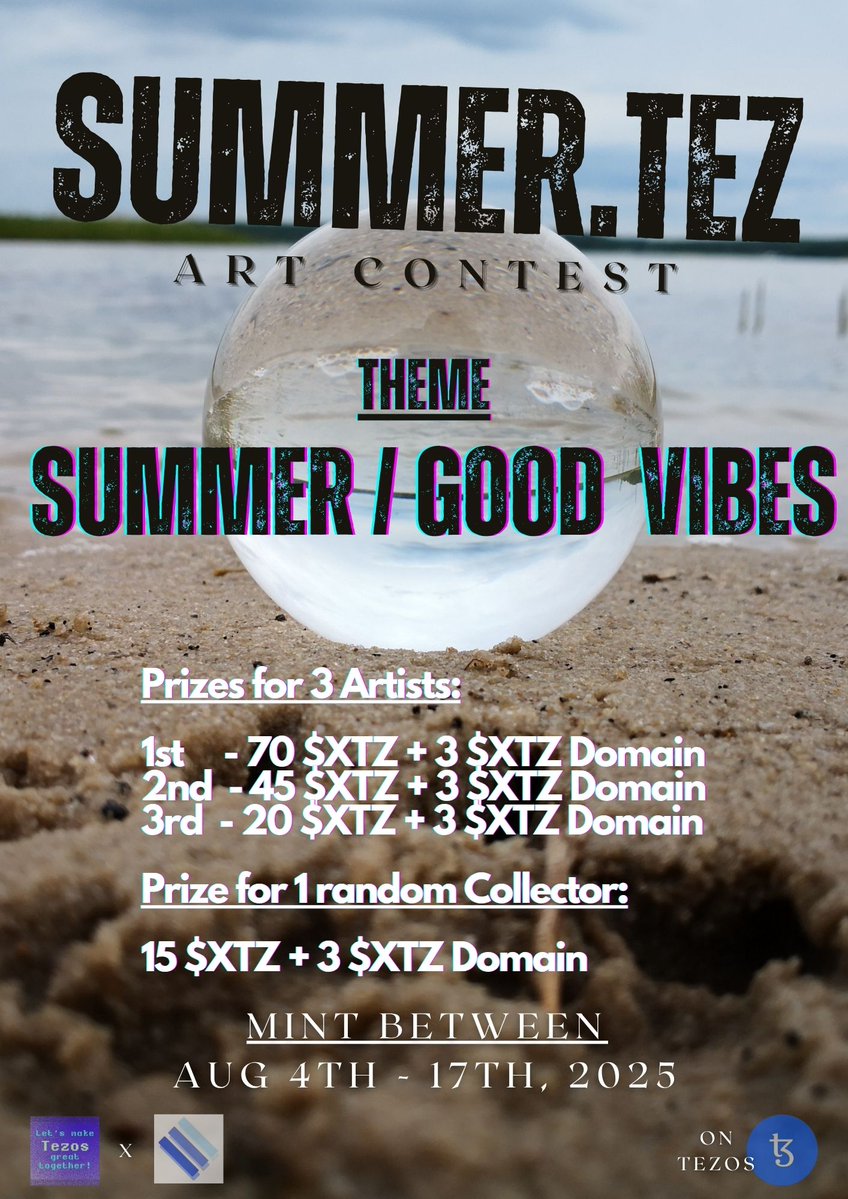 LMTGT_'s tweet image. Good time of day everyone!
It's time to announce what we'll do with the remaining 100 $XTZ of our last Tezos CRP wins x the 100 $XTZ @tezosdomains is adding to it!
Thanks again for this collab and great opportunity!
Here comes the Summer.tez Art Contest! 🎨
All info in this 🧵