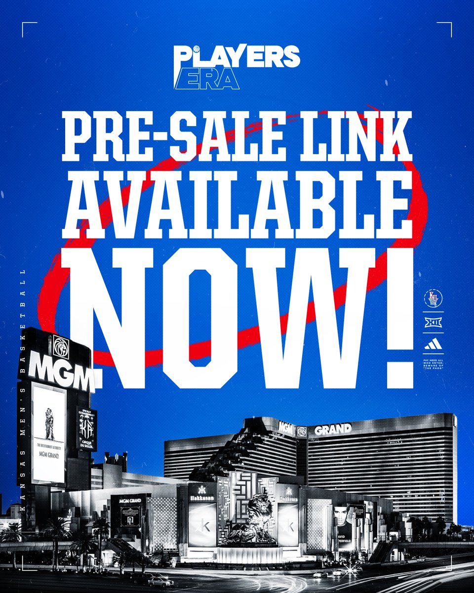 KUHoops's tweet image. Get your tickets early!
The Players Era Kansas Pre-Sale is now live 🎟️ → bit.ly/KUMBB-PlayersE…