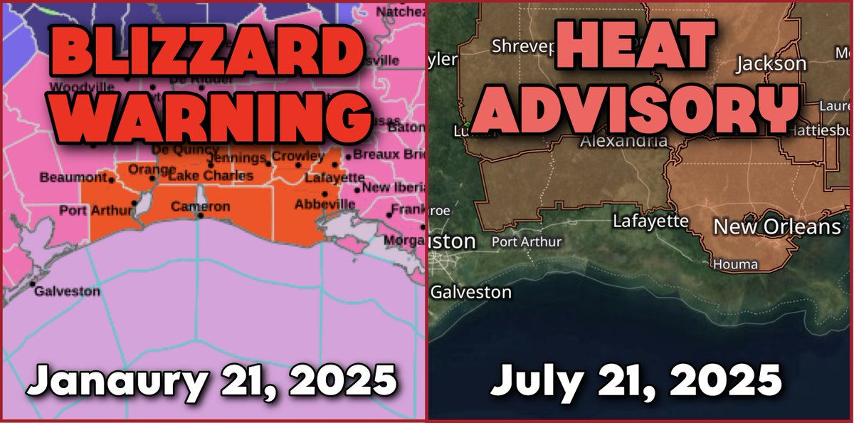 MyRadarWX's tweet image. Six months ago today, the first-ever BLIZZARD WARNING was issued for the Gulf Coast in Louisiana. Now there's a heat advisory.
What a difference half a year makes!
This was the first recorded blizzard to affect the Gulf coast since 1895. Low pressure developed in the western…