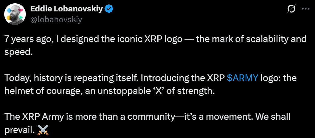theXRPgeek's tweet image. Just a lil reminder for all the $XRP holders βοΈ
$ARMY made history as the first (and only) #XRPL meme to break $100M MC and it did it twice βοΈ
And its logo? Designed by the same legend who made the $XRP logo
If you haven't looked into $ARMY yet⦠now's the time!
