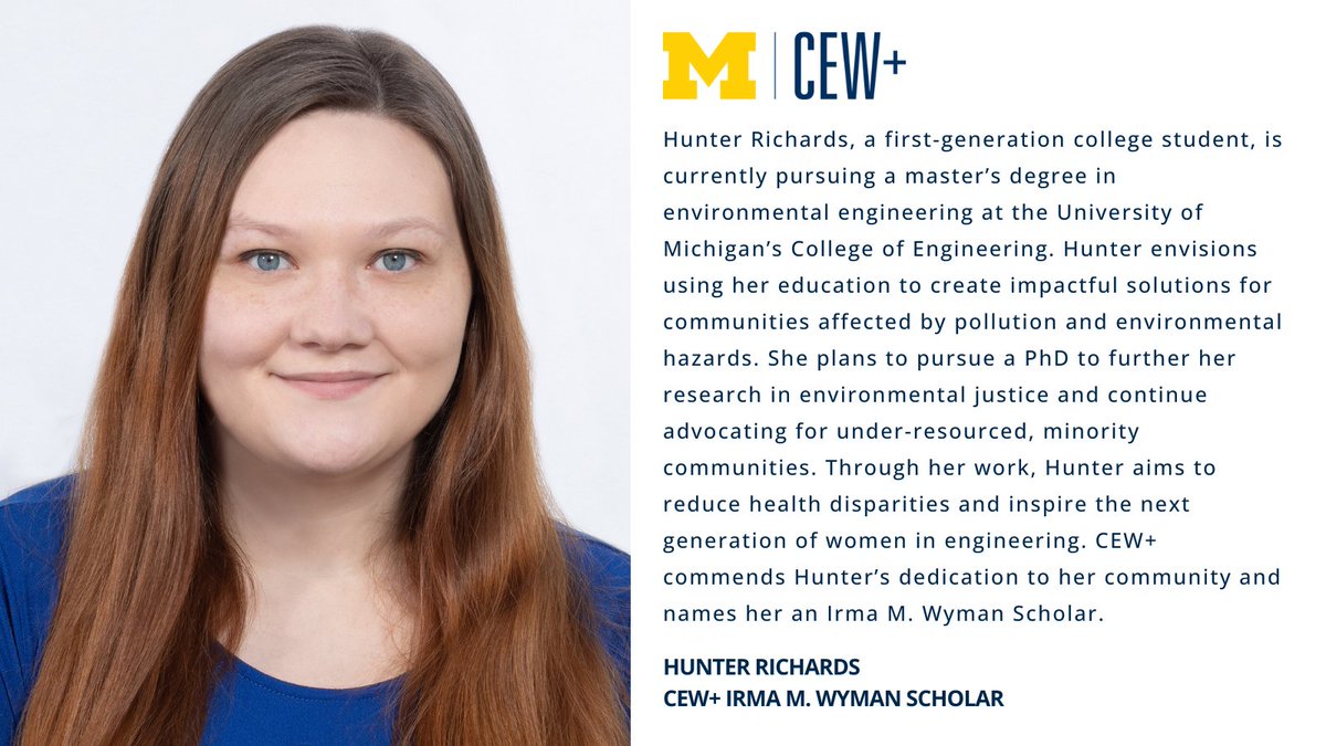 CEWatUM's tweet image. Hunter Richards is currently pursuing a master鈥檚 degree in environmental engineering at @UMengineering. Hunter envisions using her education to create impactful solutions for communities affected by pollution and environmental hazards. bit.ly/3IBMbqv