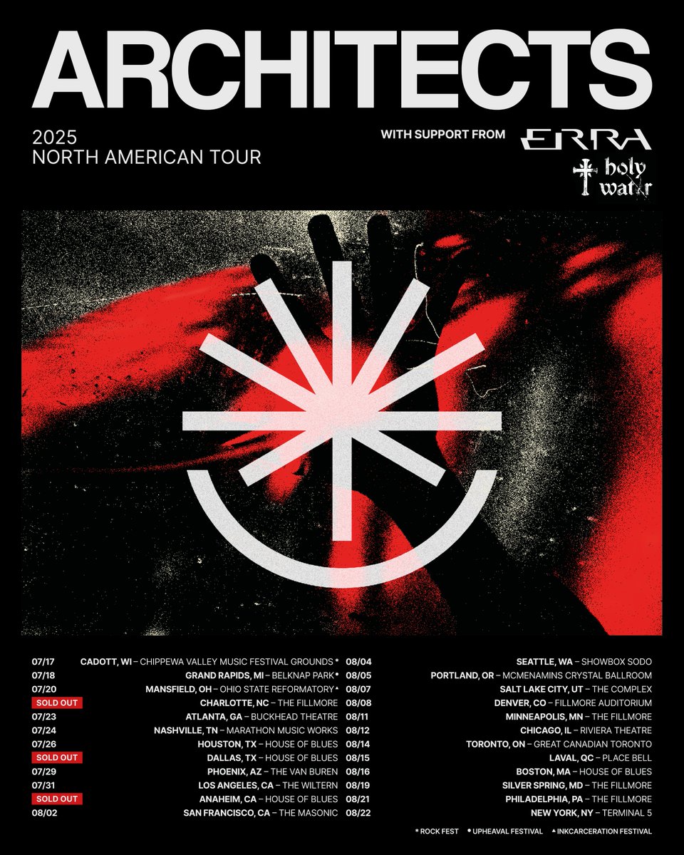 Architectsuk's tweet image. Kicking off our North America tour today with support from @Erra_Band and @drinkholywatr
Charlotte, Dallas, and Anaheim are SOLD OUT, get tickets while you still can
July 21 - Charlotte, NC - The Fillmore (SOLD OUT)
July 23 - Atlanta, GA - Buckhead Theater
July 24 -…