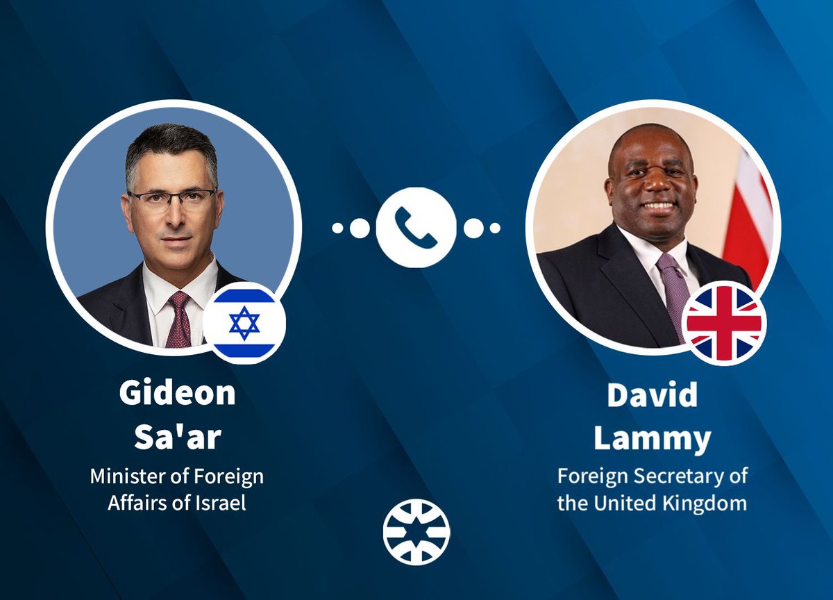 gidonsaar's tweet image. Spoke earlier today with UK Foreign Secretary @DavidLammy about regional issues.
I emphasized that the international community must take a firm stance against the pattern of massacring Syria's minorities.
Regarding Gaza - I told him that Hamas is solely responsible for the…