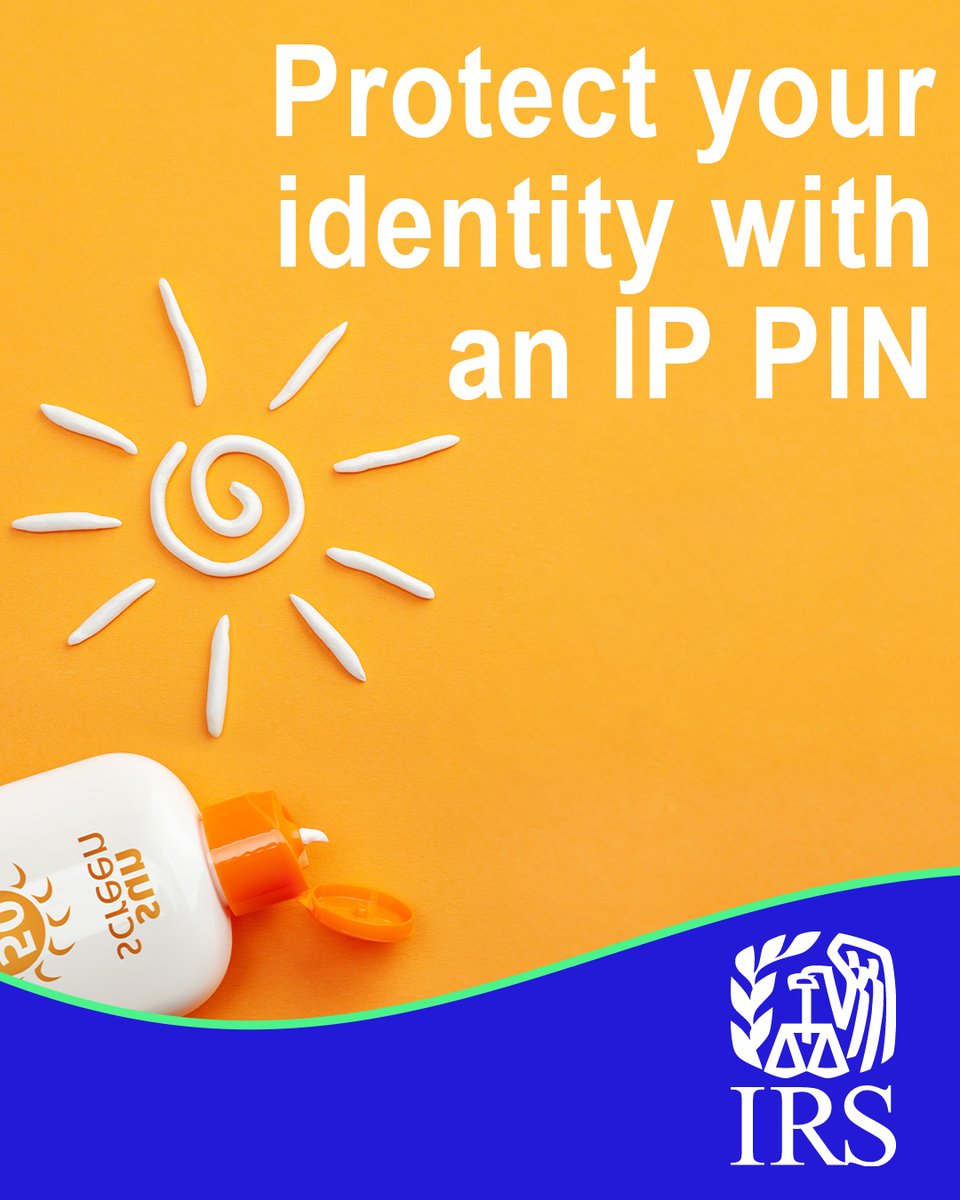 IRStaxsecurity's tweet image. Just like sunscreen shields your skin from harmful UV rays, an Identity Protection PIN guards your info from identity thieves. The #IRS encourages you to sign up through your Online Account. Get started: ow.ly/AG2W50WoC0M