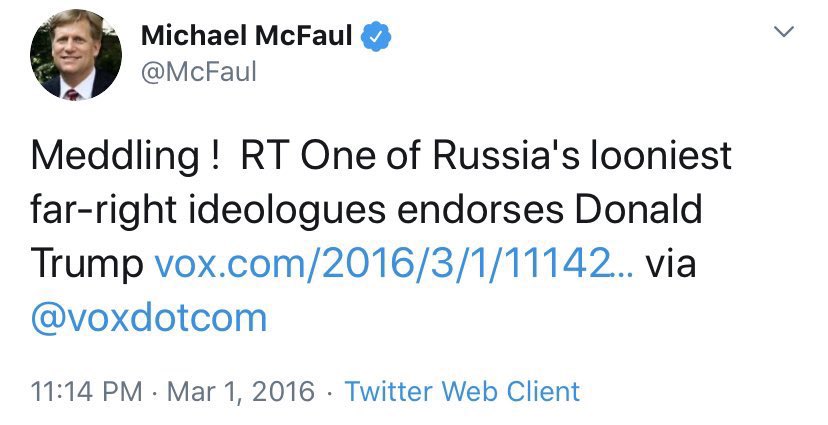 vancemurphy's tweet image. Now that information is slowly coming out, this is a reminder that Michael McFaul was one of the original brains behind Russian collusion. (I posted about this years ago)
Arrest this Treasonous Criminal.
