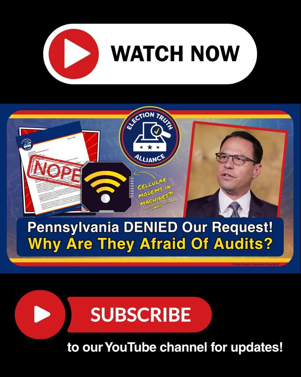 ETA_Org's tweet image. We know you're eager for updates on audits and we're just as eager to share!
Tune in to learn more about new developments and next steps in Pennsylvania: youtube.com/watch?v=veABVp…
#VerifyTheVote #SecureTheMidterms #AuditPA #TruthMatters #TheMathAintMathin #ProofisinthePaper