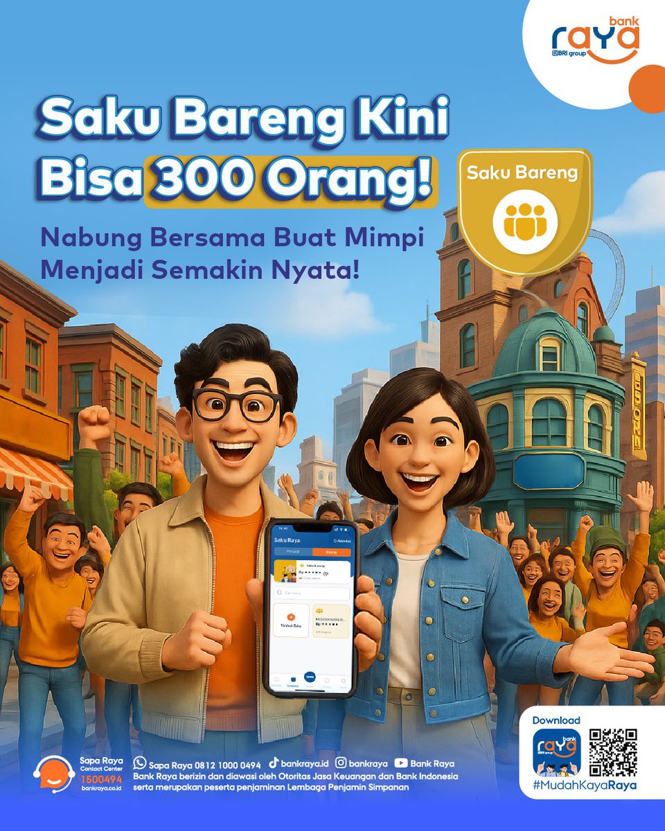 Saku Bareng bisa bantu kamu dan teman-temanmu bikin arisan, rencanain liburan atau sedekah bersama, dengan nabung rame-rame di satu saku. Yang lebih GONG lagi, sekarang nabung barengnya bisa 300 orang🕺🕺🕺

Yuk, nabung di Saku Bareng pakai Raya App!📲

#BankRaya #MudahKayaRaya