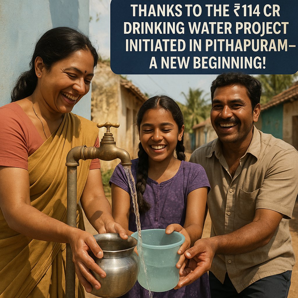 venkat_110's tweet image. Pithapuram shines bright! 🌟
After decades of struggle, clean drinking water finally reaches Gollaprolu thanks to ₹114 Cr project initiated by Andhra Pradesh Deputy CM Shri @PawanKalyan 💧
#PawanKalyanAneNenu
