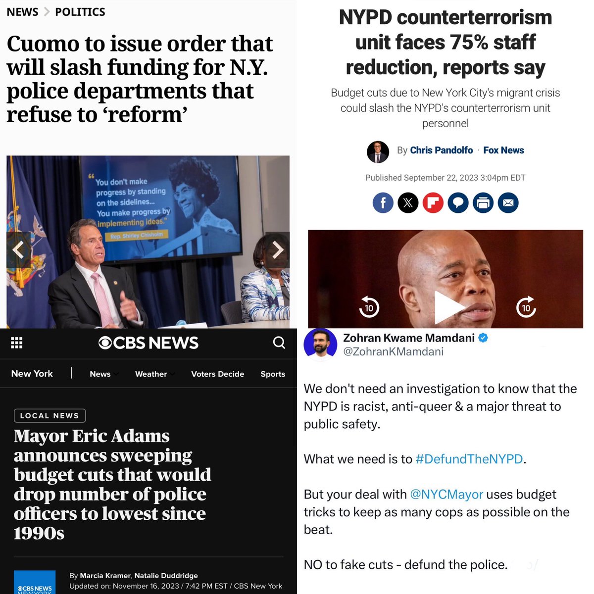 Never Forget  Adams cut the Unit that responds to active shooters 75% to save money for the migrants

Never Forget Cuomo brought in Bail Reform and Paroled Cop Killers 

Never Forget Mamdani wants to dismantle and defund the police

That’s why we have to Vote for Curtis Sliwa