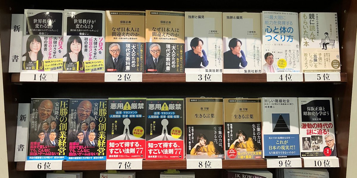 mznihonbashi's tweet image. 日本橋店週間ベストセラー(2025/7/17～7/23)12-9
【新書】
①世界秩序が変わるとき(齋藤ジン  文藝春秋)
②なぜ日本人は間違えたのか(保阪正康  新潮社)
