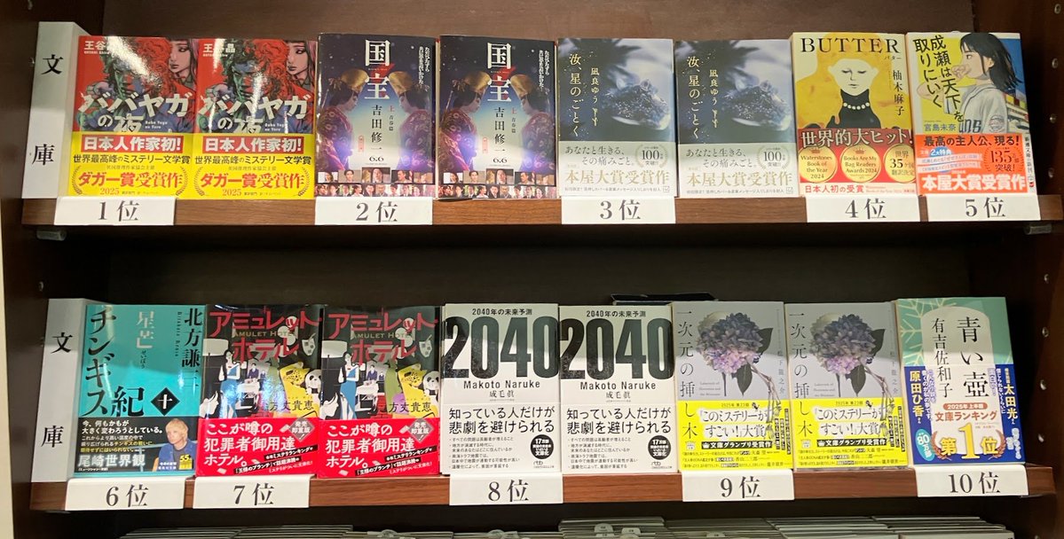 mznihonbashi's tweet image. 日本橋店週間ベストセラー(2025/7/17～7/23)12-7
【文庫】
①ババヤガの夜(王谷晶  河出書房新社)
②国宝　上　青春篇(吉田修一  朝日新聞出版)