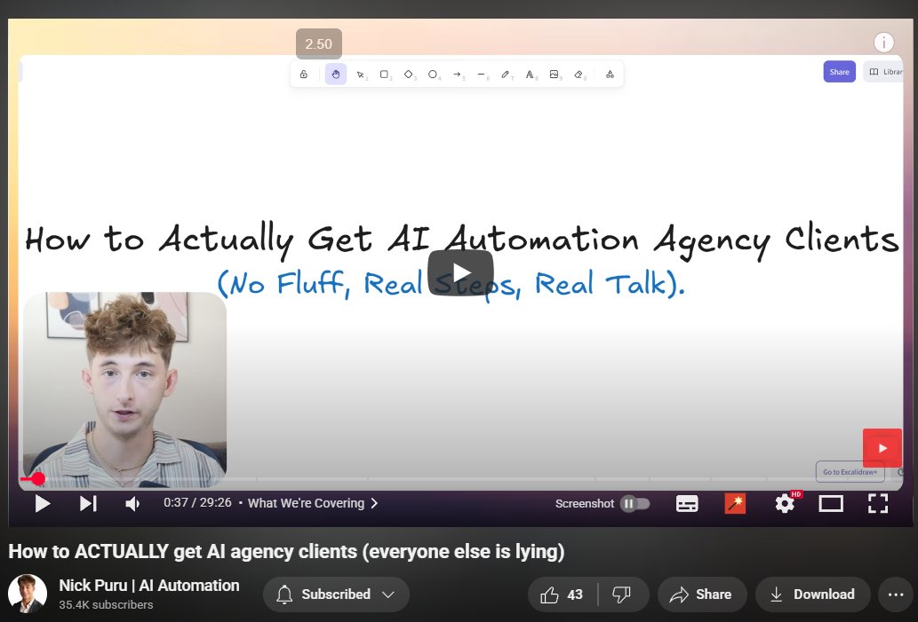 victor_explore's tweet image. This tutorial (on YouTube) breaks down the real step-by-step process for landing AI automation agency clients - from picking the right niche and validating pain points to writing cold emails that actually get replies and closing deals on sales calls.