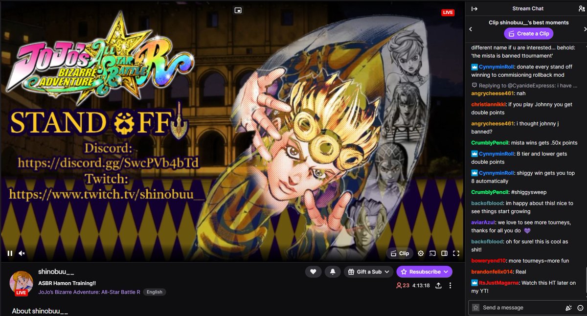 Just got done as a guest comm in Hamon Training 17! The big Announcement is HYPE! Special Thanks to <a href="/Shinobuu1_/">Ariel S/T🏳️‍⚧️</a> for inviting me and investing so much time and effort into our little community! Go check out the vod at youtube.com/@itsjustmagarna sometime soon!