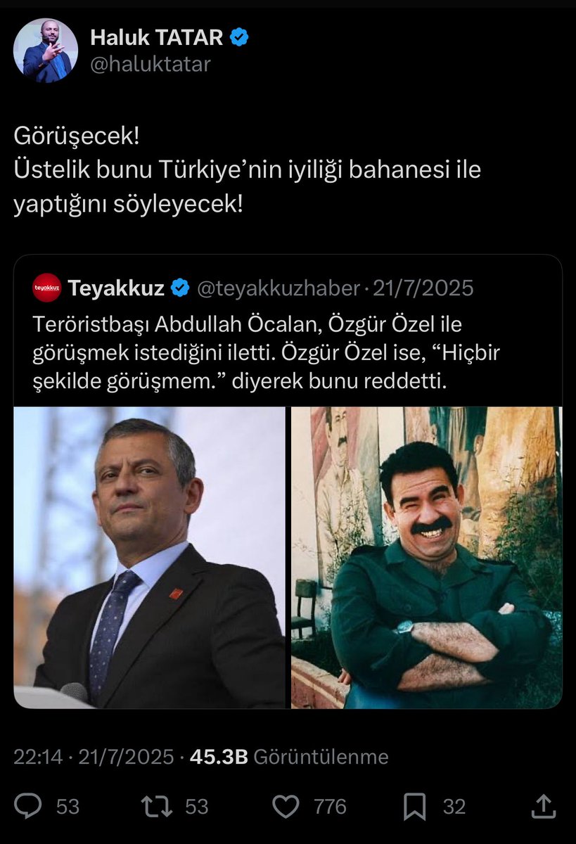 8 gün önce Özgür bunu yapar dediğimde sövenlere gelsin. 
Açın gözünüzü Özgür eşittir KK.

Onun gibi CHP’yi yok etmek için var.
Ekose ceketli bir Truva atı!

CHP’yi akp için alternatif olmaktan uzak tutmak için görevlendirildi!

Sırada apo ile yan yana foto vermek var. 
Yarın