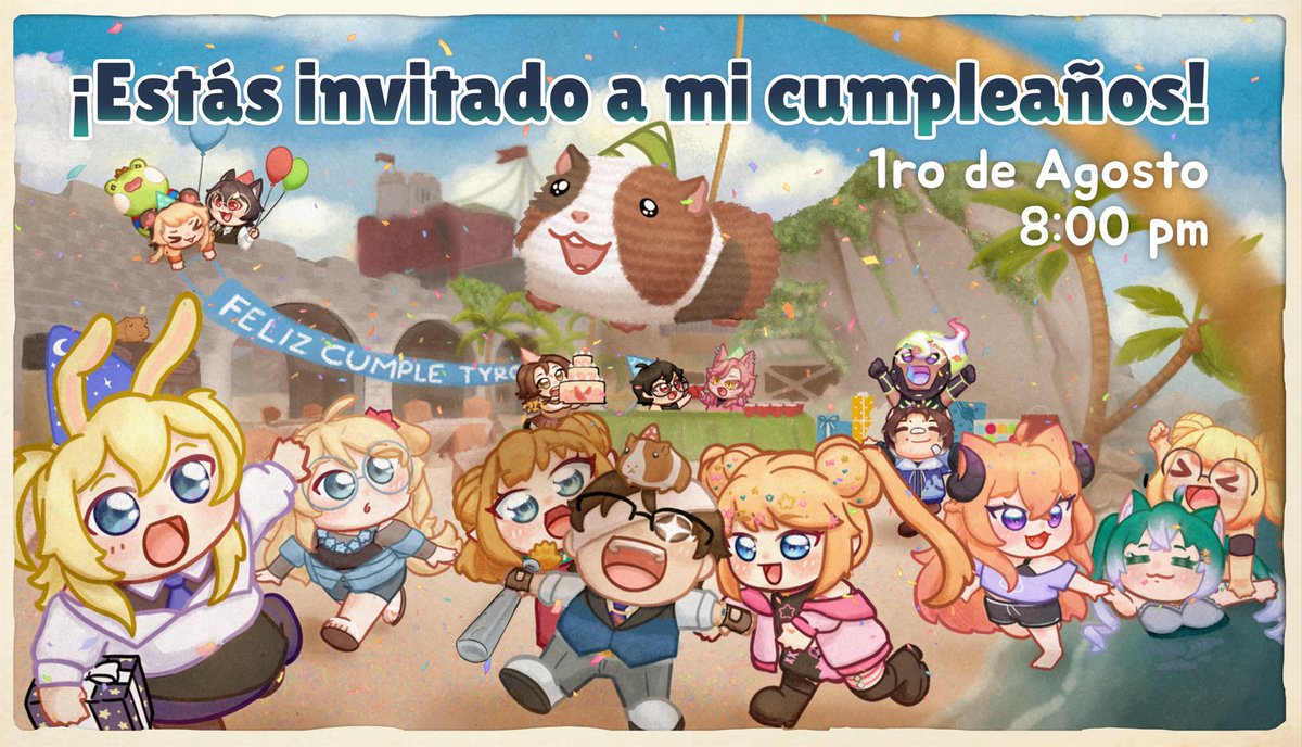 Tyrovor's tweet photo. ¡Esta semana es mi cumpleaños! 
Y lo vamos a celebrar en stream con personitas maravillosas a quienes quiero mucho ♥ 
El día del evento será este viernes 1 de Agosto, los espero. c:

Por cierto, quiero agradecer a @MeelkyMool por tan maravillosa invitación que se hizo uwu https://t.co/9swIqyZLI7