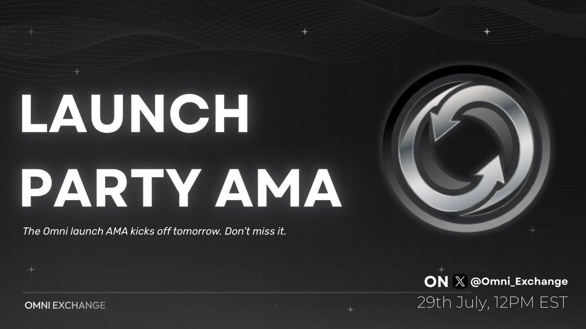 Omni Exchange (@omni_exchange) on Twitter photo Join us @ 12PM EST for our Launch Party AMA🎉
We’re live. We’re multichain. We’re just getting started.
Pull up, bring your questions and celebrate the launch of <a href="/Omni_Exchange/">Omni Exchange</a> with us🥂
Don’t miss it—we’ve got a lot to talk about!
Set Your Reminders👇
x.com/i/spaces/1ypKd… Join us @ 12PM EST for our Launch Party AMA🎉
We’re live. We’re multichain. We’re just getting started.
Pull up, bring your questions and celebrate the launch of <a href="/Omni_Exchange/">Omni Exchange</a> with us🥂
Don’t miss it—we’ve got a lot to talk about!
Set Your Reminders👇
x.com/i/spaces/1ypKd…