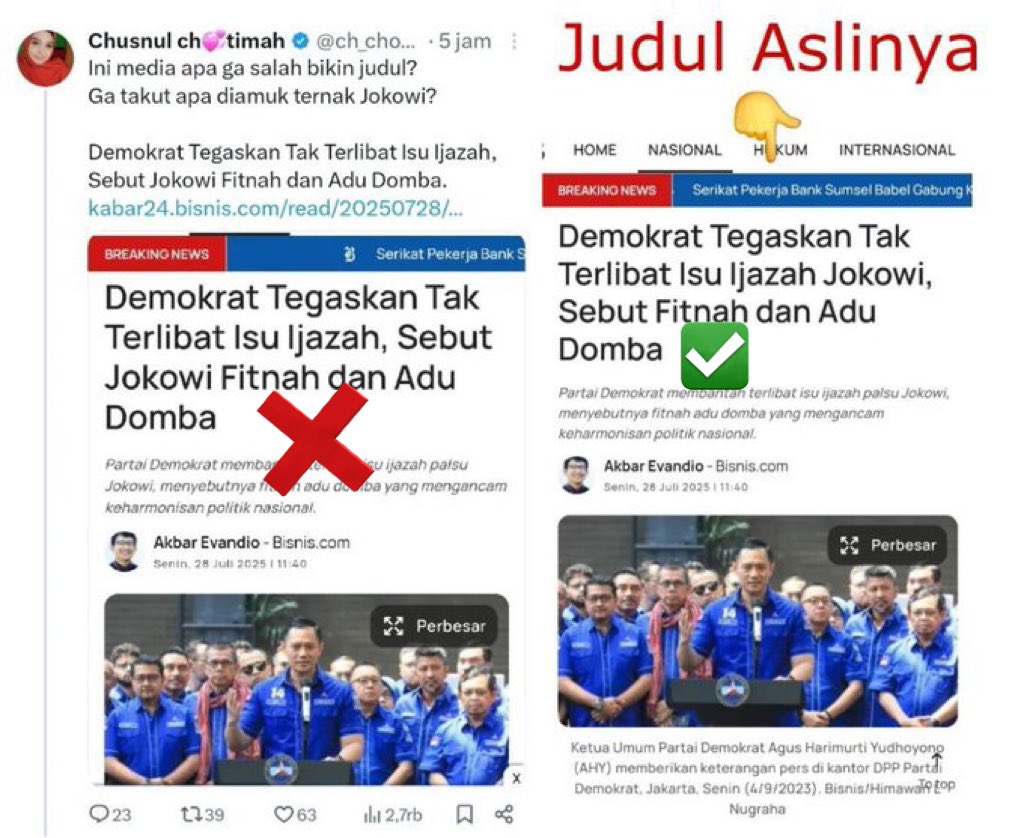 Tenang Bu <a href="/ch_chotimah2/">Chusnul ch💞timah</a> bukan medianya yg salah…
Mungkin ibu kebanyakan baca dari grup WA alumni akhlak terhapus alias gerombolan KEOK.

Judulnya masih utuh kok, yg remuk itu harapan buat nyeret Jokowi ke fitnah ijazah.
Ngaku aja, lagi nyari bensin buat bakar panggung gosip,