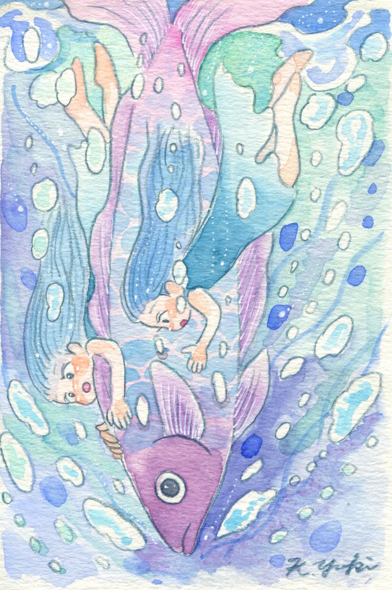 蝶と水面のパステル画 stc-py3035-1.jpg