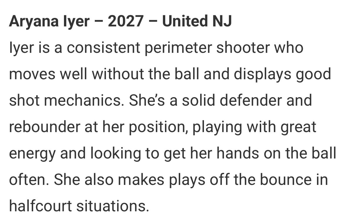 Aryana Iyer (@ary_iyer6) on Twitter photo Thank you <a href="/JrAllStarBB/">Jr. All-Star Girls Basketball</a>. Congrats to the <a href="/unitedNJaau/">United NJ AAU</a> players on the list. <a href="/jcarnesjr/">Coach Carnes</a> <a href="/CoachGaba/">Coach Joe Gaba</a> <a href="/CoachWiggins05/">Alisa Wiggins</a> <a href="/CoachJimmy_O/">Jimmy Ostaszewski</a> Thank you <a href="/JrAllStarBB/">Jr. All-Star Girls Basketball</a>. Congrats to the <a href="/unitedNJaau/">United NJ AAU</a> players on the list. <a href="/jcarnesjr/">Coach Carnes</a> <a href="/CoachGaba/">Coach Joe Gaba</a> <a href="/CoachWiggins05/">Alisa Wiggins</a> <a href="/CoachJimmy_O/">Jimmy Ostaszewski</a>