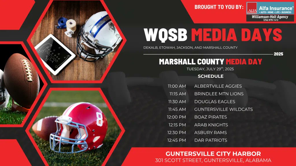 🎥 Join us LIVE on our Facebook Page tomorrow starting at 11:00 AM!

It’s Marshall County Media Day — hear from local coaches and players as they preview the upcoming 2025 high school football season! 🏈

Don’t miss the interviews, insights, and excitement!!