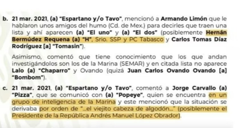 cardonamex's tweet image. En un Informe de Inteligencia militar de la @SEDENA_MEX, hackeados por "Guacamaya* revelan que en 2021 @lopezobrador_ alias "Cabecita de algodón", habría ordenado investigar a Hernán Bermúdez Requena, Secretario de Seguridad y Protección Ciudadana de Tabasco, y líder del grupo…