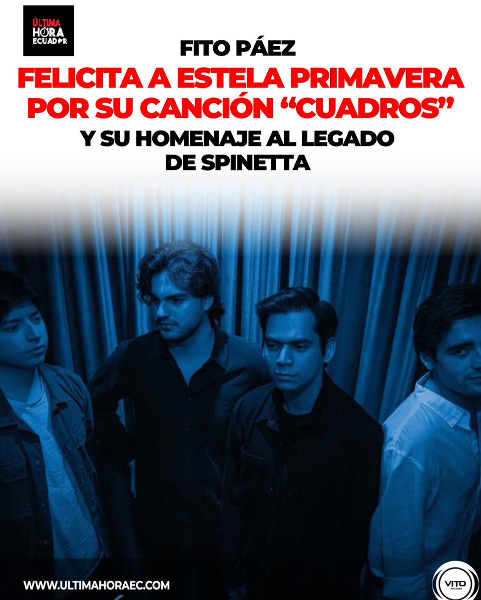 UltimaHoraEC_'s tweet image. Su propuesta mezcla sonidos contemporáneos con una identidad poética marcada por influencias como la de Luis Alberto Spinetta.
El impacto de “Cuadros” llegó tan lejos que Fito Páez, uno de los referentes más grandes del rock en español..
