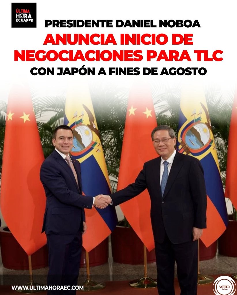 UltimaHoraEC_'s tweet image. Este acercamiento también contempla cooperación en sectores clave como energía, agricultura y gestión de riesgos, gracias al apoyo de instituciones como JICA y el Banco Japonés para la Cooperación Internacional. Con este acuerdo, Ecuador busca no solo abrir nuevos mercados…