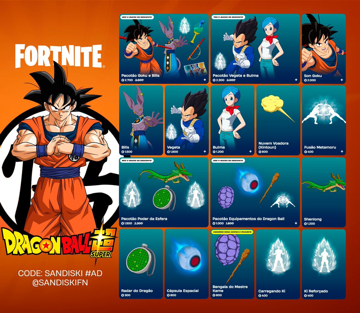 sandiskifn's tweet image. Alguns cosméticos de Dragon Ball retornaram à Loja de Itens e ficam disponíveis até 9 de Agosto!
🐉 Use code SANDISKI ao adquirir, caso queira! #ad