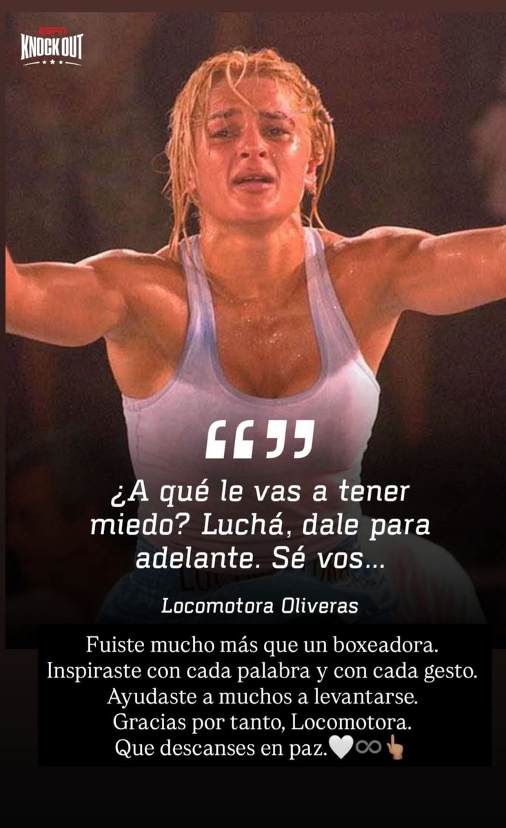 Fuiste mucho más que una boxeadora. Inspiraste con cada palabra y con cada gesto.
Ayudaste a muchos a levantarse.
Gracias por tanto, Locomotora.
Que descanses en paz. 🤍♾️👆🏽