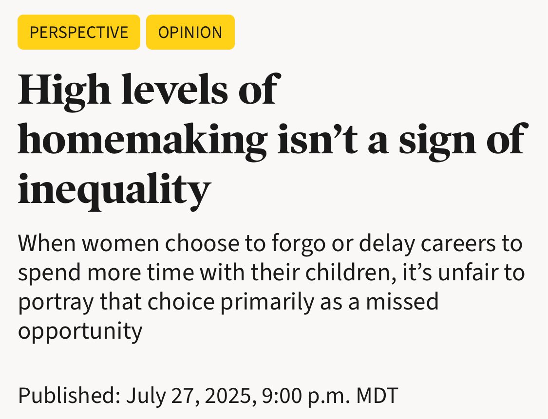 TeeplesCY's tweet photo. It’s 2025.

Can we stop acting like moms who stay home are wasting their potential?

This Deseret News piece by @TresClare has had me thinking all day. https://t.co/BxB6xdXBsw