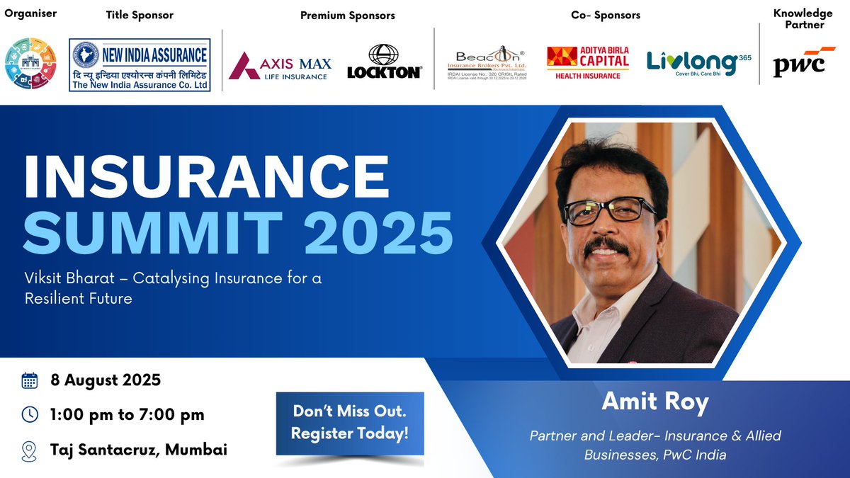 BombayChamber's tweet image. We’re glad to welcome Amit Roy, Partner &amp;amp; Leader – Insurance, PwC India, as Moderator for our Panel on the Insurance Bill Amendment 2025 at #InsuranceSummit2025. 

Register Here:  zurl.co/wC2ty
View Details: zurl.co/HrlZQ 

#ViksitBharat #PwCIndia #BFSI