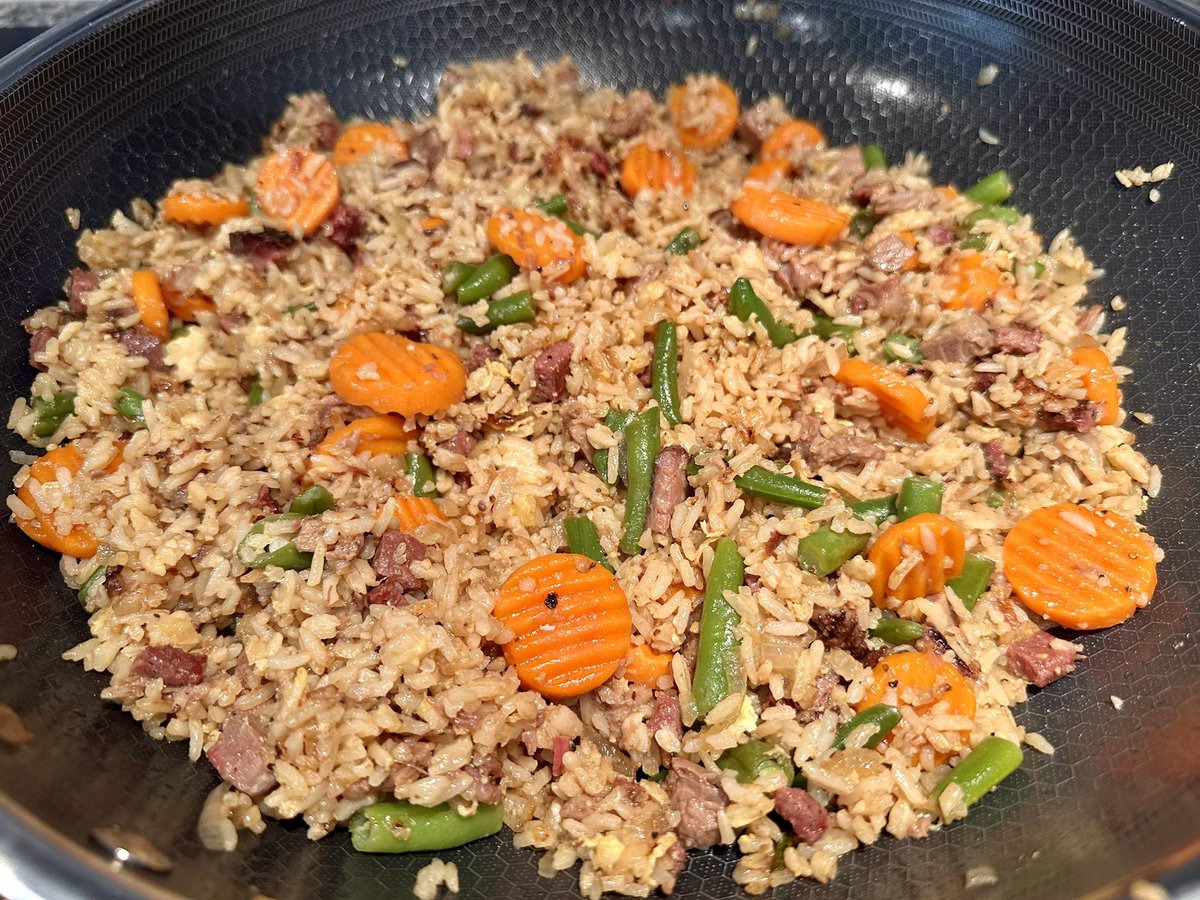 A <a href="/jettila/">Jet Tila</a> inspired fried rice using <a href="/Cattleackbbq/">Cattleack Barbeque</a> brisket and smoked Wagyu bologna. The family was pleased.
