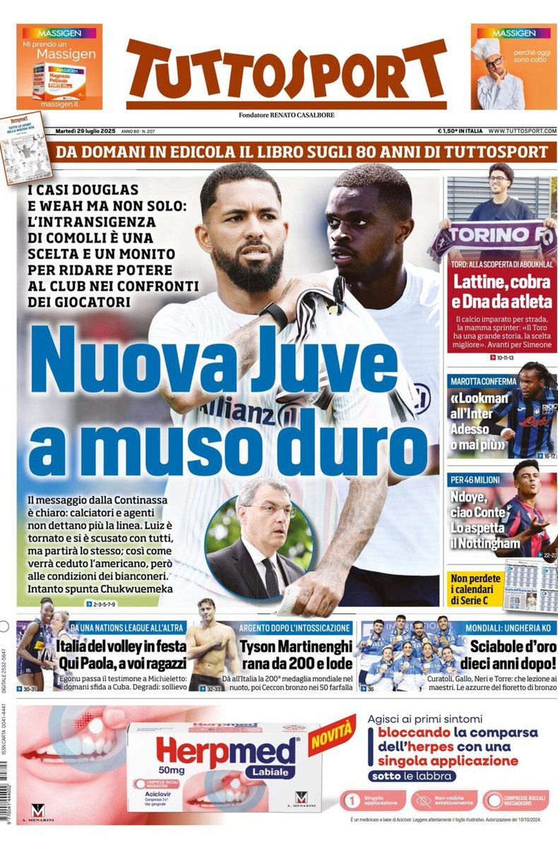 Pueblo_Juve's tweet image. 📰 Portada @tuttosport mañana

NUEVA #JUVENTUS ESTRICTA

Los casos de #DouglasLuiz y #Weah pero no solo: la intransingencia de #Comolli es una elección y advertencia para volver a dar poder al club en cuanto a los jugadores
El mensaje desde la Continassa es claro: los jugadores y…