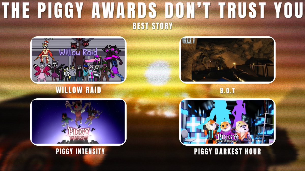 Salutations! I will be announcing the Piggy Con nominees for BEST STORY
Some of the best storytelling in the fangame scene currently. Emotional stories of death &amp; failure.

#PIGGYCONDONTTRUSTYOU #piggyroblox #piggy